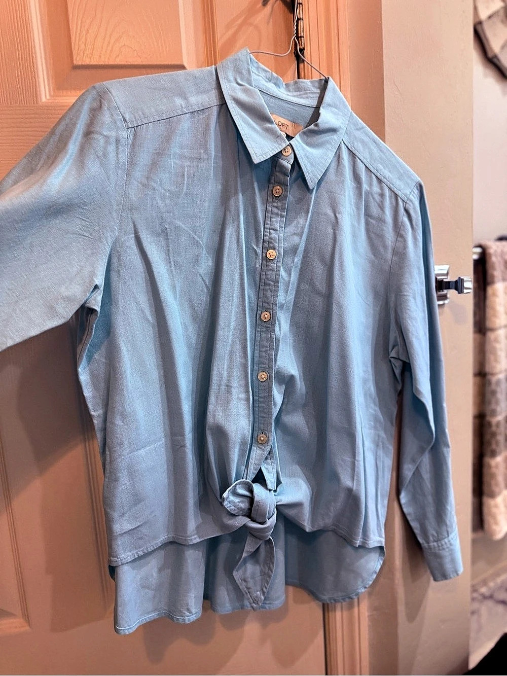 LOFT Tie Front Linen Blend Shirt in Blue Size 1